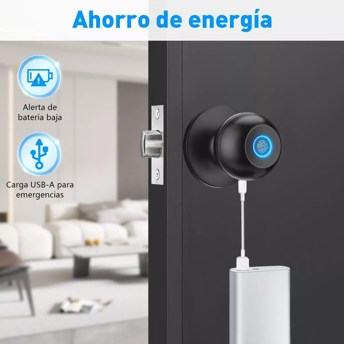 Perilla de Puerta Inteligente, EEGVUY 3 en 1 Cerradura Inteligente para Puerta con Control APP, Cerradura de Puerta Huellas Dactilares, 2 Ilaves Mecánicas, Ideal para Dormitorio, Casa, Hotel, Oficina