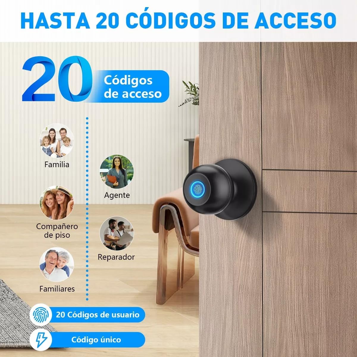 Perilla de Puerta Inteligente, EEGVUY 3 en 1 Cerradura Inteligente para Puerta con Control APP, Cerradura de Puerta Huellas Dactilares, 2 Ilaves Mecánicas, Ideal para Dormitorio, Casa, Hotel, Oficina