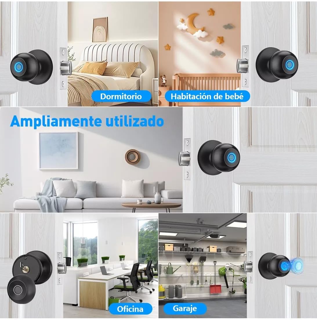 Perilla de Puerta Inteligente, EEGVUY 3 en 1 Cerradura Inteligente para Puerta con Control APP, Cerradura de Puerta Huellas Dactilares, 2 Ilaves Mecánicas, Ideal para Dormitorio, Casa, Hotel, Oficina
